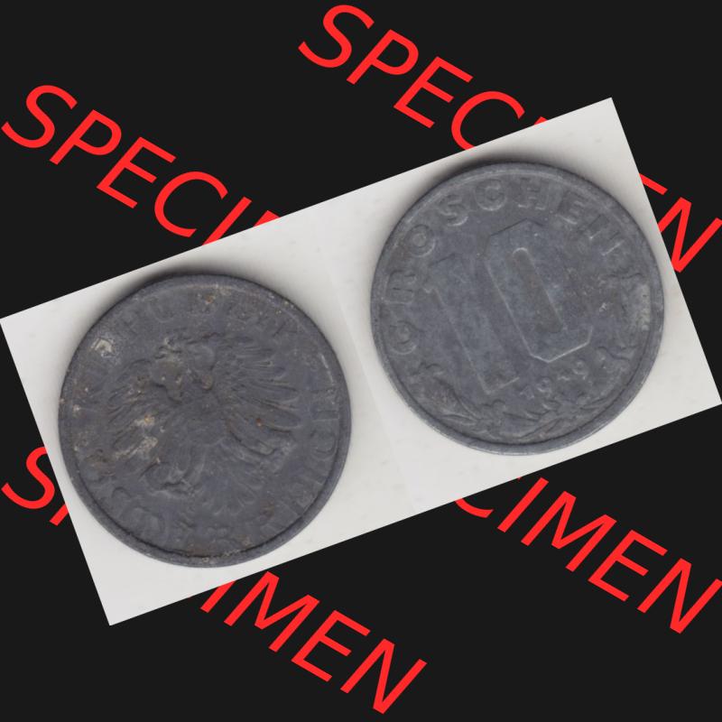 Münzen Österreich Umlaufmünze 1947-1949, 10 Groschen 1949 II., Münze aus Österreich mit Münzseiten Horizontal / Nebeneinander auf einen Bild für... Sammlung