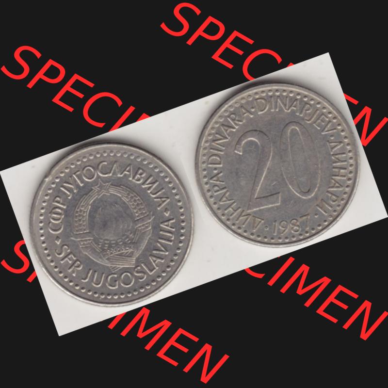 Münzen Jugoslawien Umlaufmünze 1985-1987, 20 Dinar 1987, Bild mit Vollansicht als Bildmaterial Sammlung