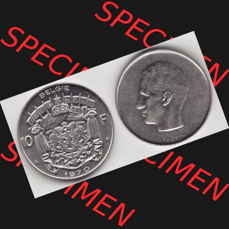 Münzen Belgien Umlaufmünze 1969-1979, 10 Francs 1970 Belgie. Vorderseite und Rückseite horizontal auf einen digitalen Bild der alten belgischen Francs Umlaufmünze aus Belgien... Sammlung