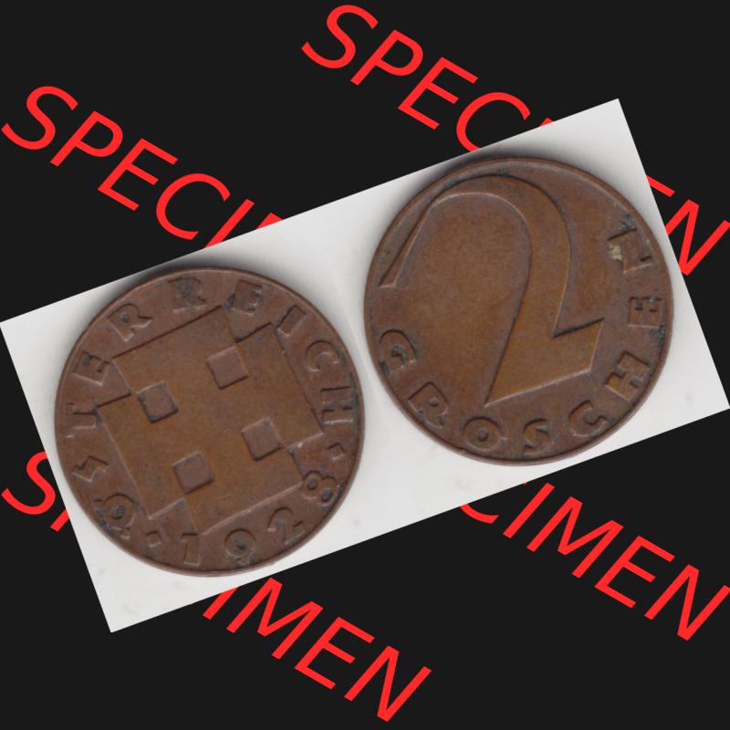 Münzen Österreich Umlaufmünze 1925-1938, 2 Groschen 1928, Münze aus Österreich mit Münzseiten Horizontal / Nebeneinander auf einen Bild für Mobile-Geräte... Sammlung
