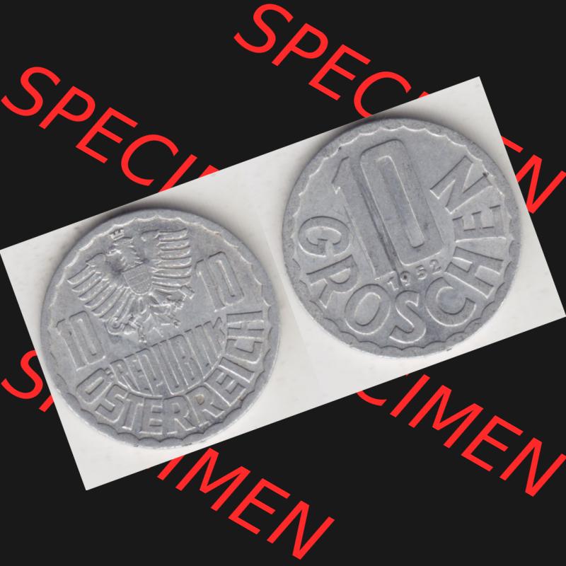 Münzen Österreich Umlaufmünze 1951-2001, 10 Groschen 1952 I., Münze aus Österreich mit Münzseiten Horizontal / Nebeneinander auf einen Bild für... Sammlung