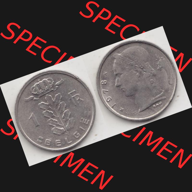 Münzen Belgien Umlaufmünze 1950-1988, 1 Francs-Franken 1978 Belgie. Vorderseite und Rückseite horizontal auf einen digitalen Bild der alten belgischen Francs Umlaufmünze... Sammlung