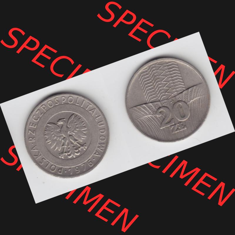 Münzen Polen Umlaufmünze 1973-1976, 20 Zlotych 1976, Bild mit Vollansicht als Bildmaterial Sammlung