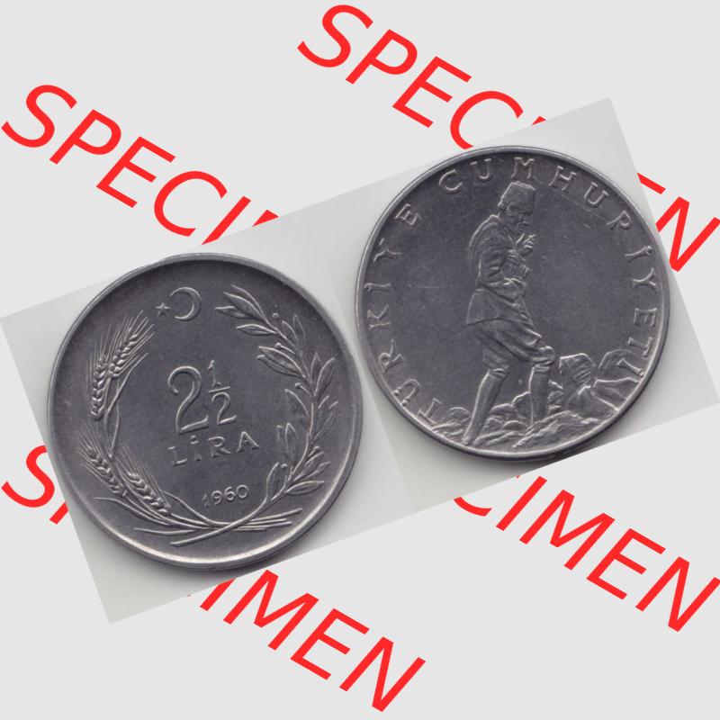 Münzen Türkei Umlaufmünze 1960-1968, 2.50 Lira 1960. Vorderseite und Rückseite der Münze der Türkei auf einen Digitalen Bild, als Bildmaterial für... Sammlung