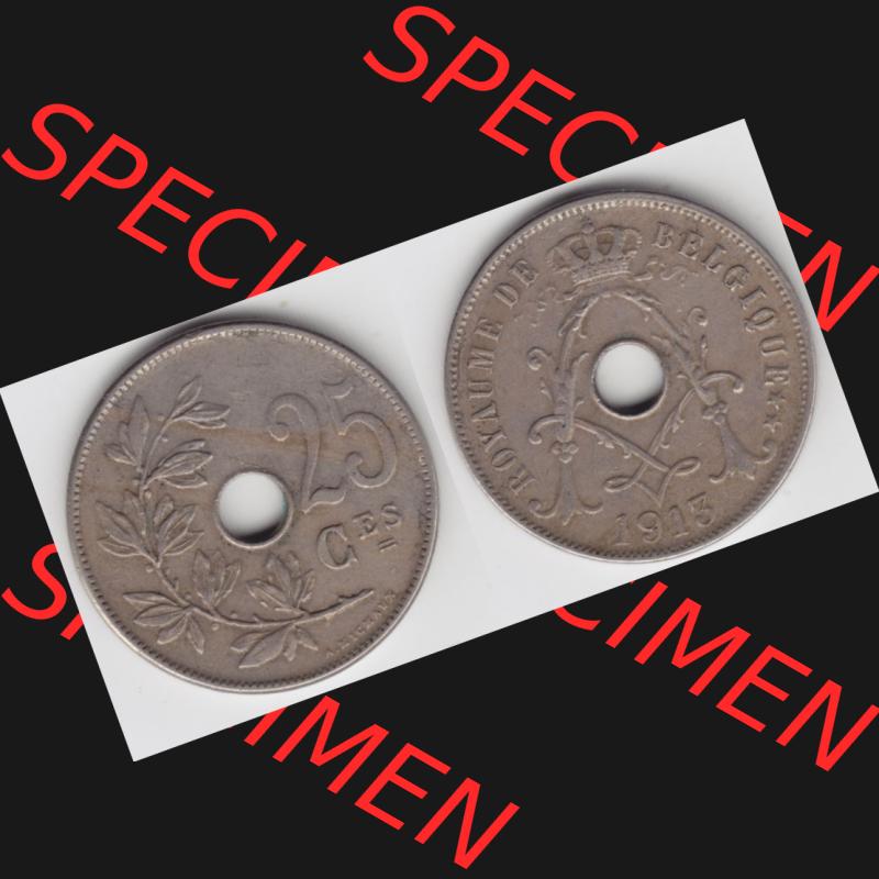 Münzen Belgien Umlaufmünze 1913-1929, 25 Ces, Centimes, Cent Koninkrijk Belgie. Vorderseite und Rückseite horizontal auf einen digitalen Bild der alten belgischen... Sammlung
