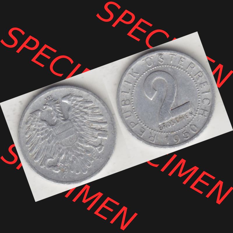 Münzen Österreich Umlaufmünze 1950-1994, 2 Groschen 1950, Münze aus Österreich mit Münzseiten Horizontal / Nebeneinander auf einen Bild für Mobile-Geräte... Sammlung