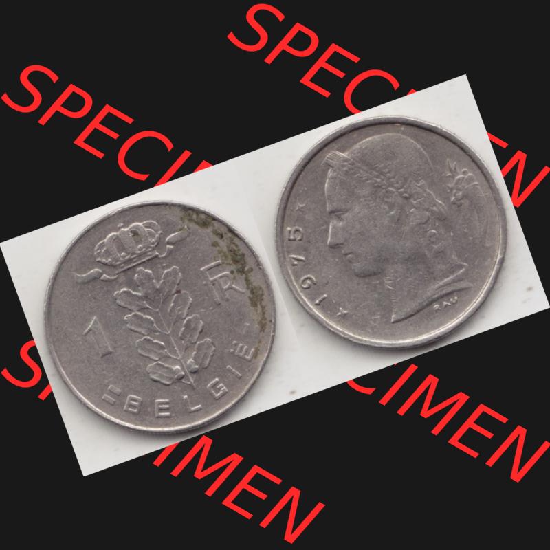 Münzen Belgien Umlaufmünze 1950-1988, 1 Francs-Franken 1975 Belgie. Vorderseite und Rückseite horizontal auf einen digitalen Bild der alten belgischen Francs Umlaufmünze... Sammlung