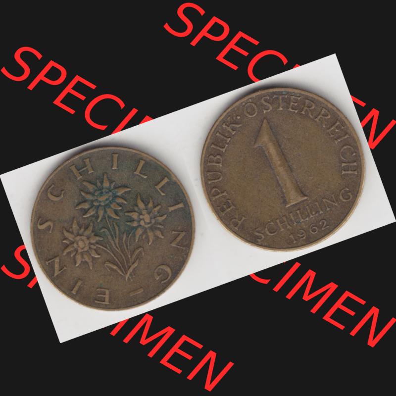 Münzen Österreich Umlaufmünze 1959-2001, 1 Schilling 1962, Münze aus Österreich mit Münzseiten Horizontal / Nebeneinander auf einen Bild für Mobile-Geräte... Sammlung