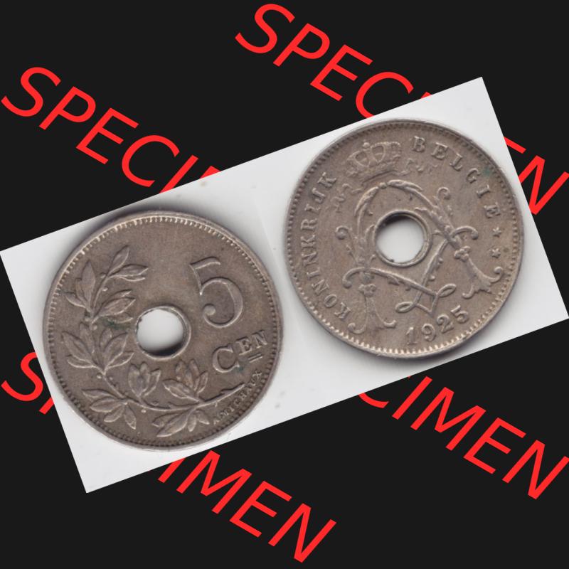 Münzen Belgien Umlaufmünze 1910-1931, 5 Cen, Centimes Koninkrijk Belgie. Vorderseite und Rückseite horizontal auf einen digitalen Bild der alten belgischen Francs Umlaufmünze... Sammlung