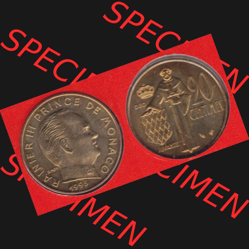 Münzen Monaco Umlaufmünze 1962-1995, 20 Centimes 1995 (3) Sammlung