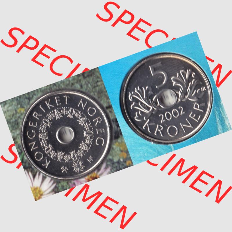 Münzen Norwegen Umlaufmünze 1998-2017, 5 Kroner, Kronen 2002, Münze aus Norwegen mit Münzseiten Horizontal / Nebeneinander auf einen Bild für Mobile-Geräte... Sammlung