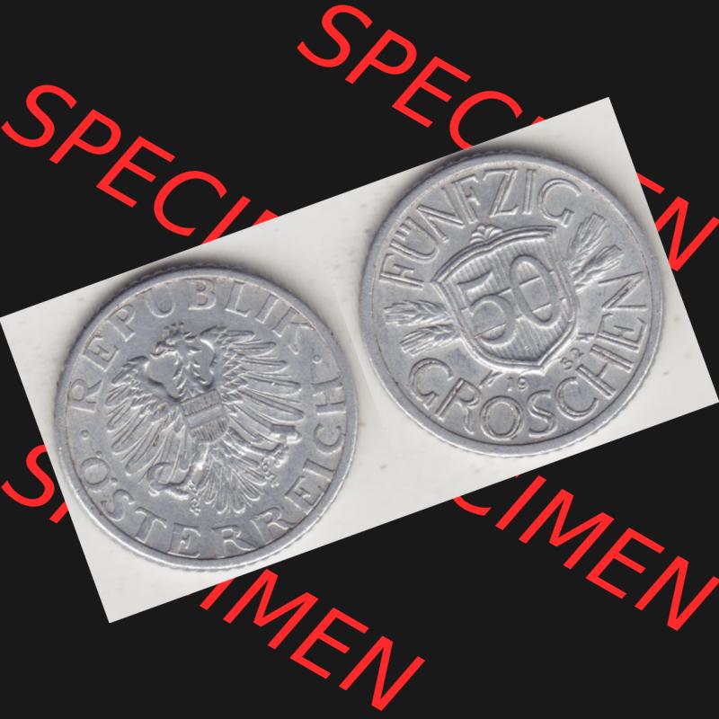 Münzen Österreich Umlaufmünze 1946-1955, 50 Groschen 1952, Münze aus Österreich mit Münzseiten Horizontal / Nebeneinander auf einen Bild für Mobile-Geräte... Sammlung