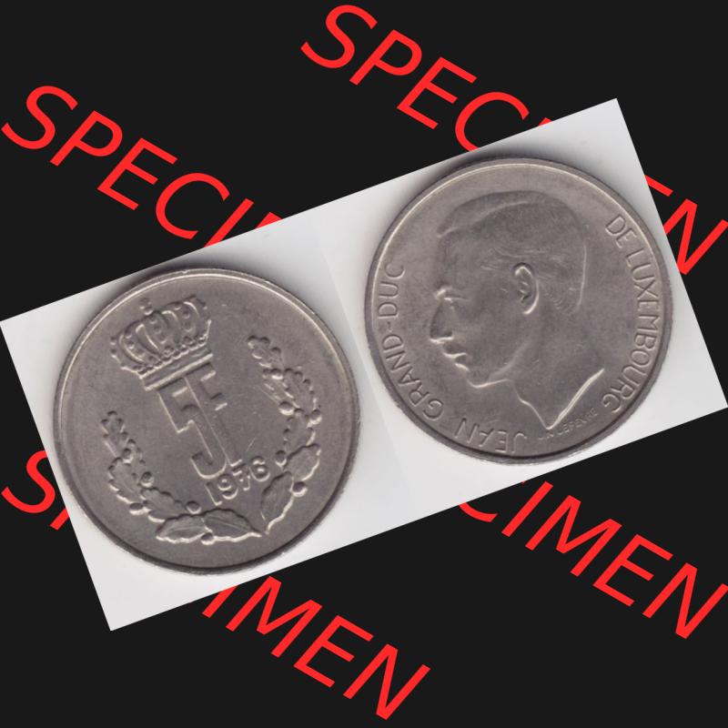 Münzen Luxemburg Umlaufmünze 1971-1981, 5 F, Francs, Franken 1976, Bild mit Vollansicht Sammlung