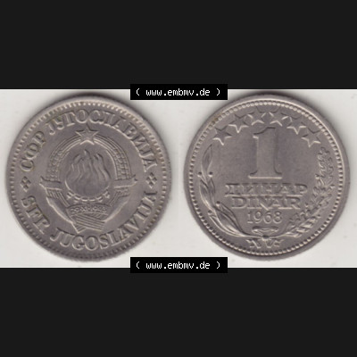 Münzen Jugoslawien Umlaufmünze 1968-1968, 1 Dinar 1968, Bild mit Vollansicht zum Download Sammlung