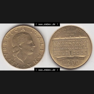 Münzen Italien Gedenkmünze 1990-1990, 200 Lire Gründung von Staatsrat. Vorderseite und Rückseite horizontal auf einen digitalen Bild der alten italienischen Münze... Sammlung