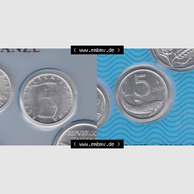 Münzen Italien Umlaufmünze 1951-2001, 5 Lira-Lire Schiffs-Ruder 2001, Bild mit Vollansicht zum Download Sammlung