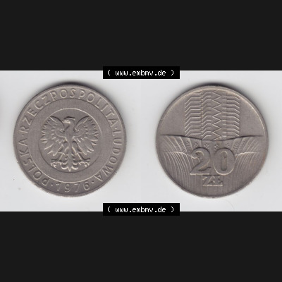 Münzen Polen Umlaufmünze 1973-1976, 20 Zlotych 1976, Bild mit Vollansicht als Bildmaterial Sammlung