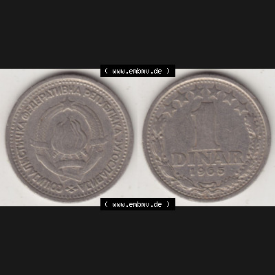 Münzen Jugoslawien Umlaufmünze 1965-1965, 1 Dinar 1965, Bild mit Vollansicht zum Download Sammlung