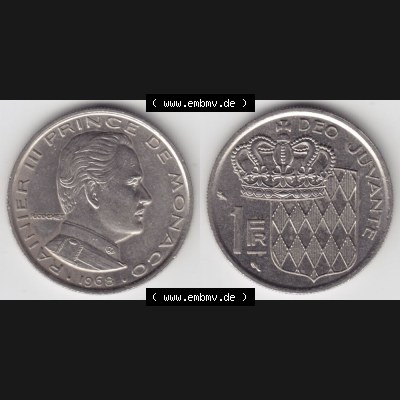 Münzen Monaco Umlaufmünze 1960-1995, 1 Fr, Franc, Franken Rainier III Prince de Monaco I. 1968 (3) Sammlung