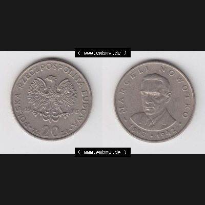 Münzen Polen Umlaufmünze 1974-1983, 20 Zlotych Marceli Nowotko 1976, Bild mit Vollansicht als Bildmaterial Sammlung