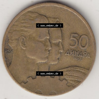 Münzen Jugoslawien Umlaufmünze 1955-1955, 50 Dinar 1955, Bild mit Rückseite der Münze zum Download Sammlung