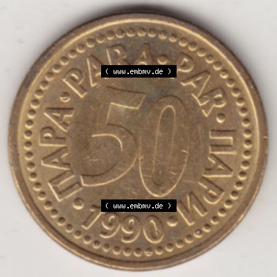 Münzen Jugoslawien Umlaufmünze 1990-1991, 50 Para 1990, Bild mit Rückseite der Münze als Bildmaterial Sammlung
