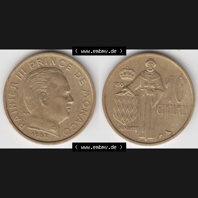 Münzen Monaco Umlaufmünze 1962-1995, 10 Centimes 1962 (3) Sammlung