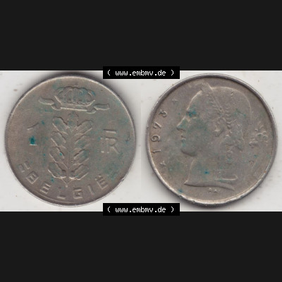 Münzen Belgien Umlaufmünze 1950-1988, 1 Francs-Franken 1973 Belgie. Vorderseite und Rückseite horizontal auf einen digitalen Bild der alten belgischen Francs Umlaufmünze... Sammlung