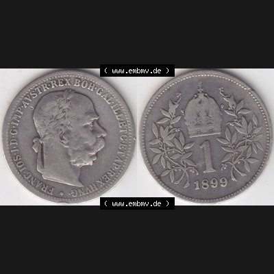 Münzen Österreich Umlaufmünze 1892-1907, 1 Krone Franz Joseph I. 1899, Münze aus Österreich mit Münzseiten Horizontal / Nebeneinander auf einen Bild... Sammlung