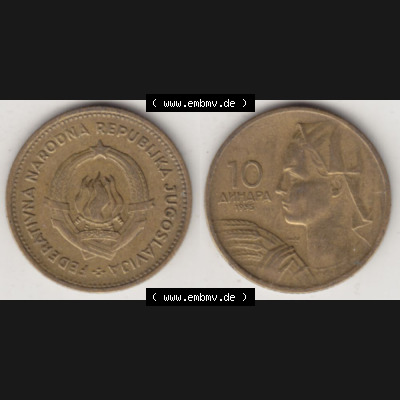 Münzen Jugoslawien Umlaufmünze 1955-1955, 10 Dinar 1955, Bild mit Vollansicht zum Download Sammlung