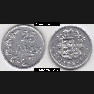 Münzen Luxemburg Umlaufmünze 1954-1972, 25 Centimes - C-MES 1970 I., Bild mit Vollansicht Sammlung