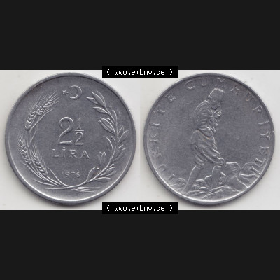 Münzen Türkei Umlaufmünze 1969-1980, 2,50 Lira - Lire 1976. Vorderseite und Rückseite der Münze der Türkei auf einen Digitalen Bild, als Bildmaterial... Sammlung