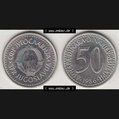 Münzen Jugoslawien Umlaufmünze 1985-1988, 50 Dinar 1986, Bild mit Vollansicht als Bildmaterial Sammlung