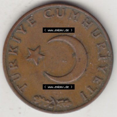 Münzen Türkei Umlaufmünze 1969-1973, 10 Kurus 1971. Vorderseite der Münze der Türkei als Bildmaterial für Sammler und Münzen-Webseiten hier im online Katalog... Sammlung