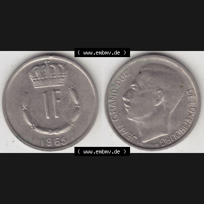 Münzen Luxemburg Umlaufmünze 1965-1984, 1 Franken - Francs 1965, Bild mit Vollansicht Sammlung