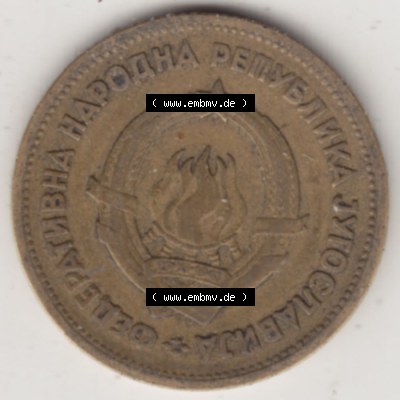 Münzen Jugoslawien Umlaufmünze 1955-1955, 20 Dinar, Bild mit Rückseite der Münze zum Download Sammlung