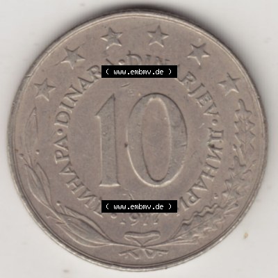 Münzen Jugoslawien Umlaufmünze 1976-1981, 10 Dinar 1977, Bild mit Rückseite der Münze als Bildmaterial Sammlung
