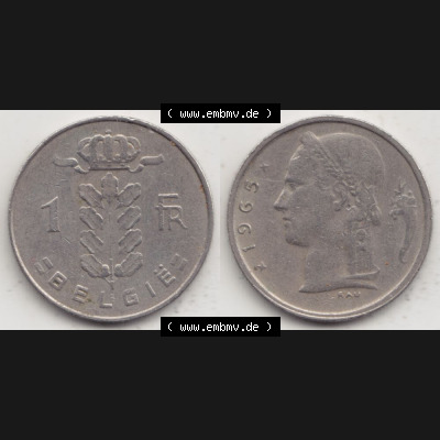Münzen Belgien Umlaufmünze 1950-1988, 1 Francs-Franken 1965 Belgie. Vorderseite und Rückseite horizontal auf einen digitalen Bild der alten belgischen Francs Umlaufmünze... Sammlung
