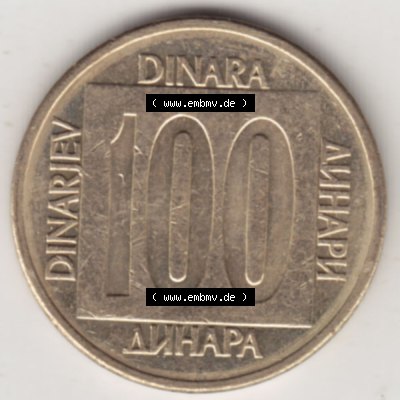 Münzen Jugoslawien Umlaufmünze 1988-1989, 100 Dinar 1989, Bild mit Rückseite der Münze als Bildmaterial Sammlung