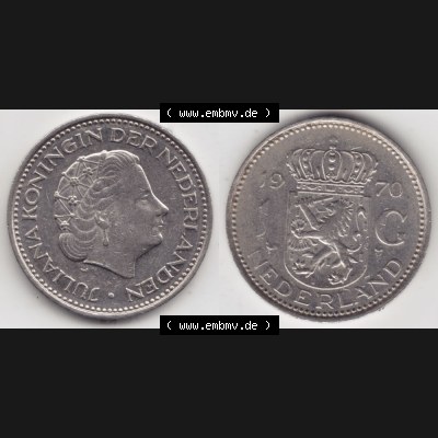 Münzen Niederlande Umlaufmünze 1967-1980, 1 Gulden 1970, Bild mit horizontaler Vollansicht als Bildmaterial Sammlung