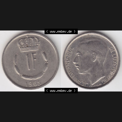 Münzen Luxemburg Umlaufmünze 1965-1984, 1 F, Franc, Franken 1965, Bild mit Vollansicht Sammlung