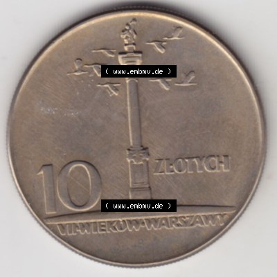 Münzen Polen Gedenkmünze 1965-1965, 10 Zloty 700 Jahre Warschau, Sigismundssäule (1) Sammlung