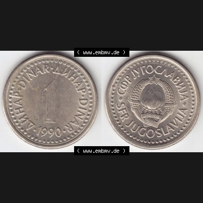 Münzen Jugoslawien Umlaufmünze 1990-1991, 1 Dinara 1990, Bild mit Vollansicht als Bildmaterial Sammlung