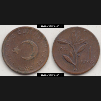Münzen Türkei Umlaufmünze 1963-1974, 1 Kurus 1970, Bild mit Vollansicht als Bildmaterial Sammlung