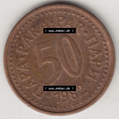 Münzen Jugoslawien Umlaufmünze 1982-1984, 50 Para 1982, Bild mit Rückseite der Münze als Bildmaterial Sammlung