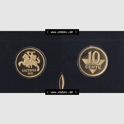 Münzen Litauen Umlaufmünze 1997-2014, 10 Centu 2003, Bild mit Vollansicht aus offiziellen Münzsatz / KMS 2003 Sammlung