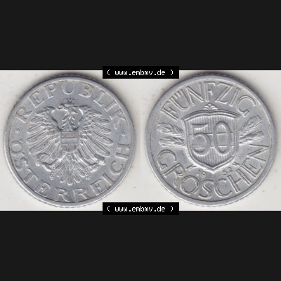 Münzen Österreich Umlaufmünze 1946-1955, 50 Groschen 1952, Münze aus Österreich mit Münzseiten Horizontal / Nebeneinander auf einen Bild für Mobile-Geräte... Sammlung