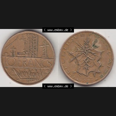 Münze Frankreich 1974-1987, 10 Franken-Francs 1978 III.. Vorderseite und Rückseite horizontal auf einen digitalen Bild der alten französischen Umlaufmünze aus Frankreich... Sammlung