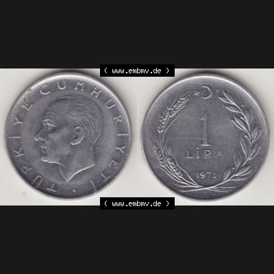 Münzen Türkei Umlaufmünze 1967-1980, 1 Lira 1971, Bild mit Vollansicht als Bildmaterial Sammlung