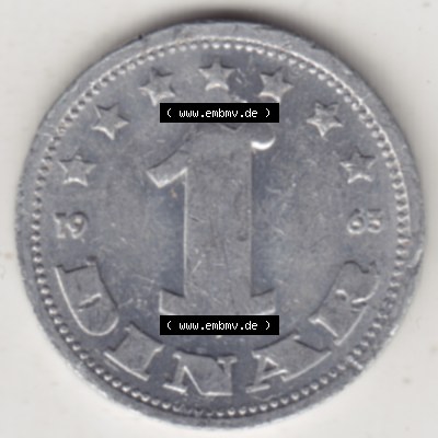 Münzen Jugoslawien Umlaufmünze 1963-1963, 1 Dinar 1963, Bild mit Rückseite der Münze zum Download Sammlung